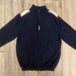 Burberry Navy Blue Kids Zip-Up Sweater with Plaid Details size 4Y